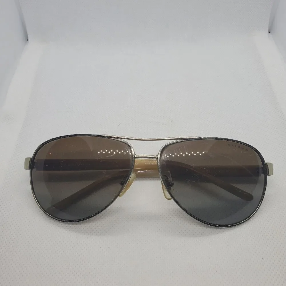 Ralph Lauren Polarized Silver & Tan Aviator Sunglasses